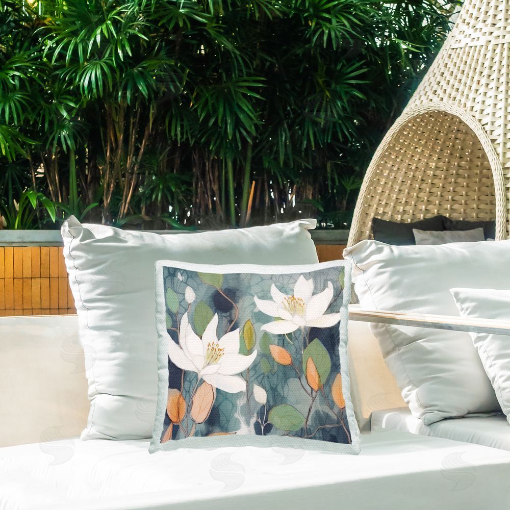 Lazar Studio Geometric Pond Lilies Outdoor Quick-Dry Polyester Printed Throw Pillow in Back Yard