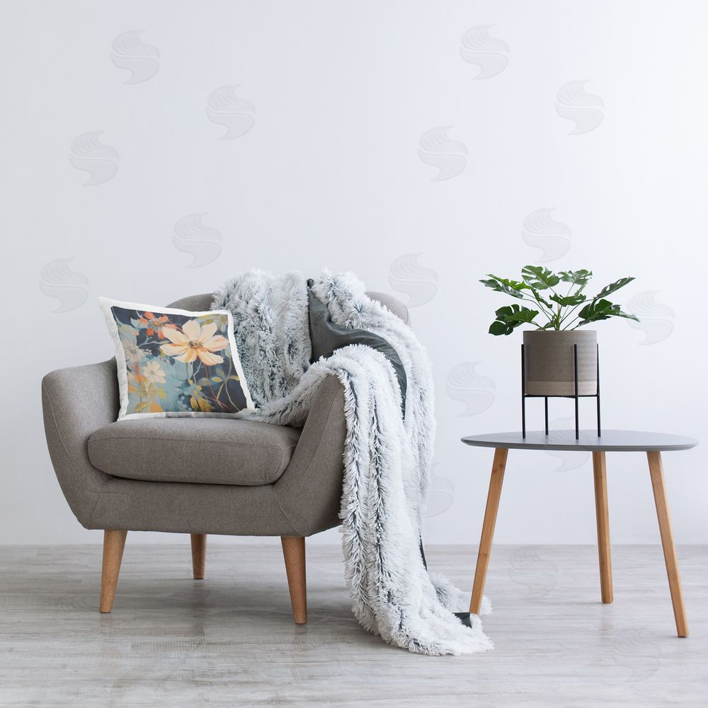 Lazar Studio Floral Flux Collage Printed Plush Polyester Throw Pillow On Chair