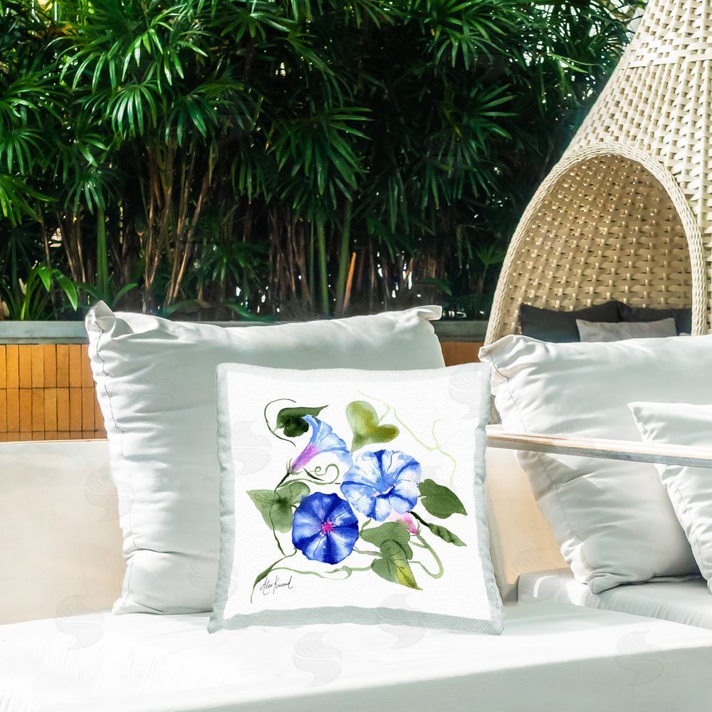 Alexandria Gilbert Kincaid Morning Glory Buds Outdoor Quick-Dry Polyester Printed Throw Pillow in Back Yard