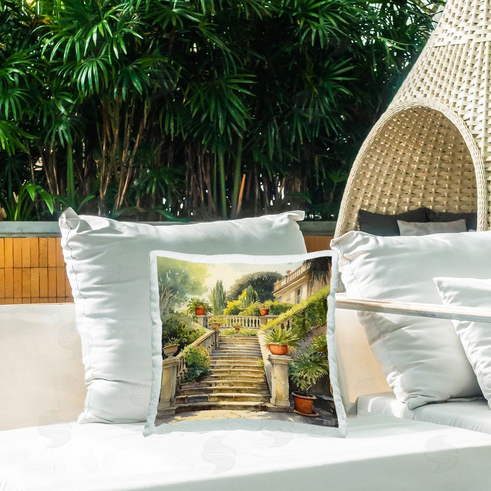 RB Villa Garden Architecture Outdoor Quick-Dry Polyester Printed Throw Pillow in Back Yard