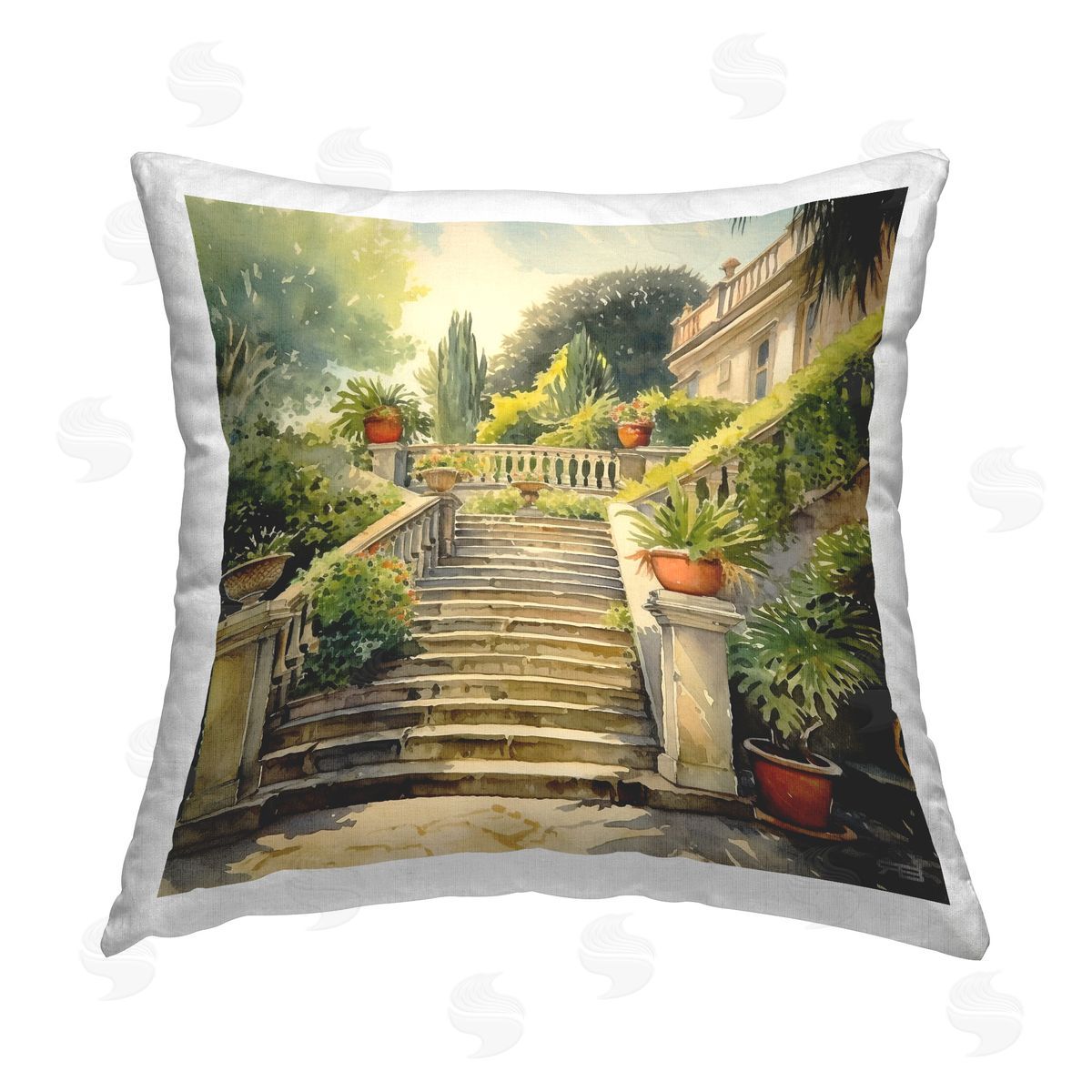 RB Villa Garden Architecture Printed Plush Polyester Throw Pillow