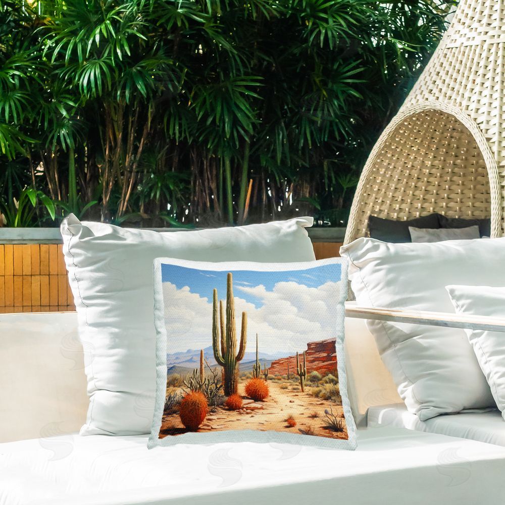 RB Cactus Plants Landscape Outdoor Quick-Dry Polyester Printed Throw Pillow in Back Yard