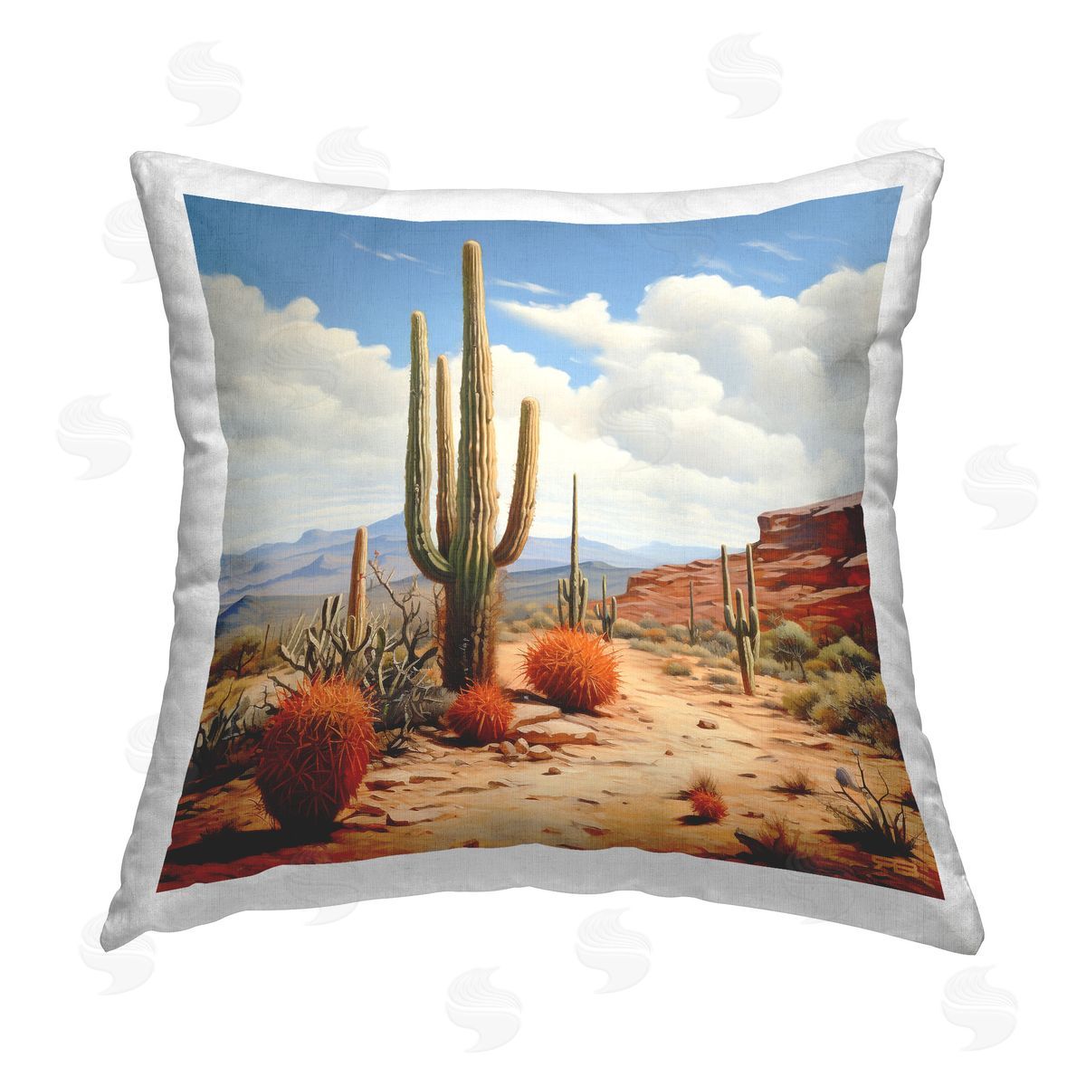 RB Cactus Plants Landscape Printed Plush Polyester Throw Pillow