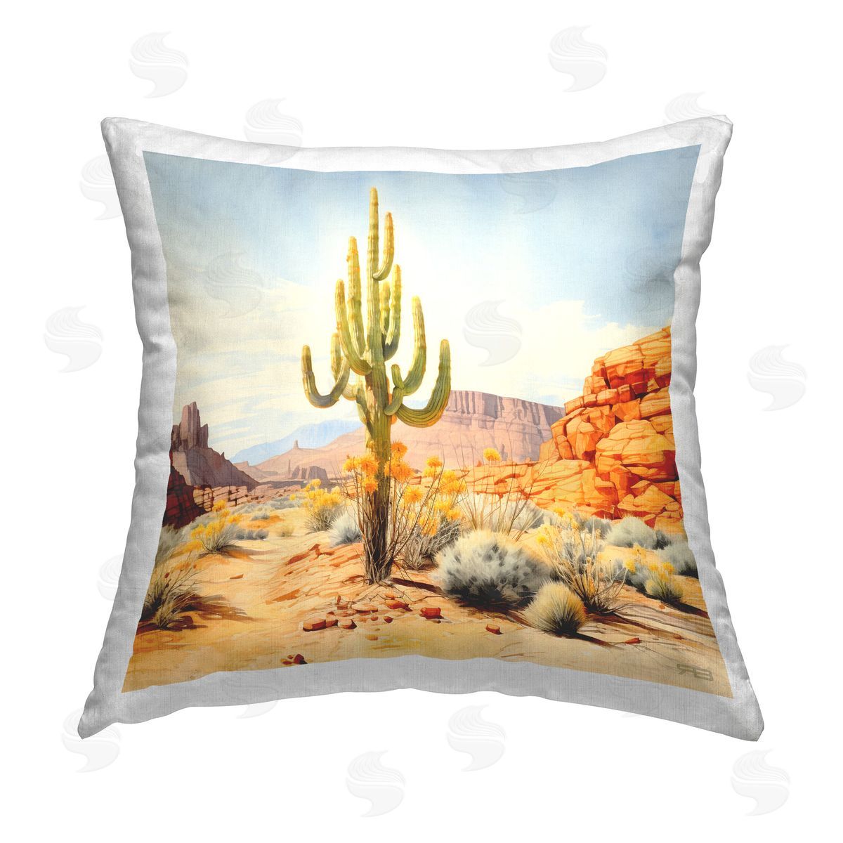 RB Tall Cactus Landscape Printed Plush Polyester Throw Pillow