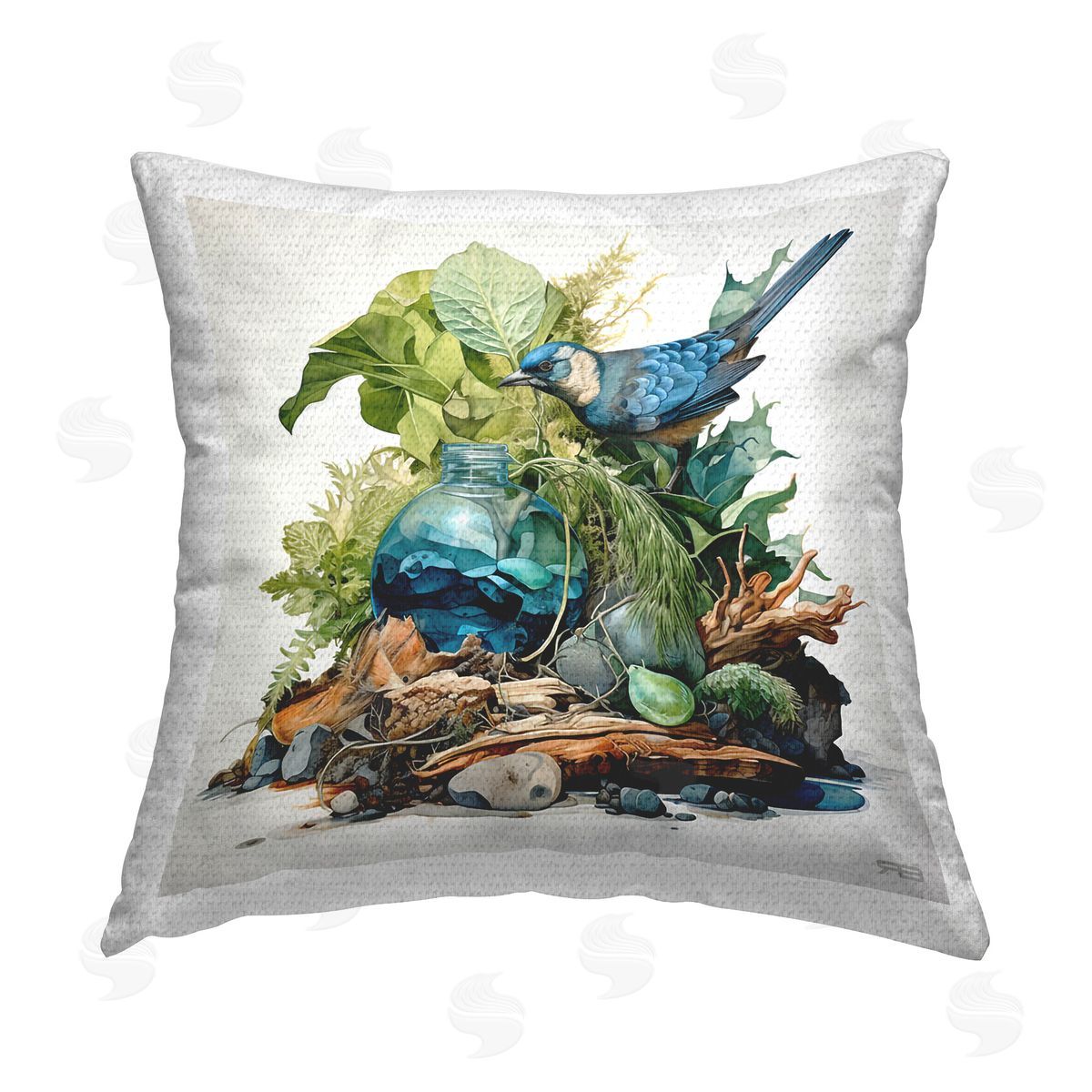 RB Nature Arrangement with Bird Outdoor Quick-Dry Polyester Printed Throw Pillow