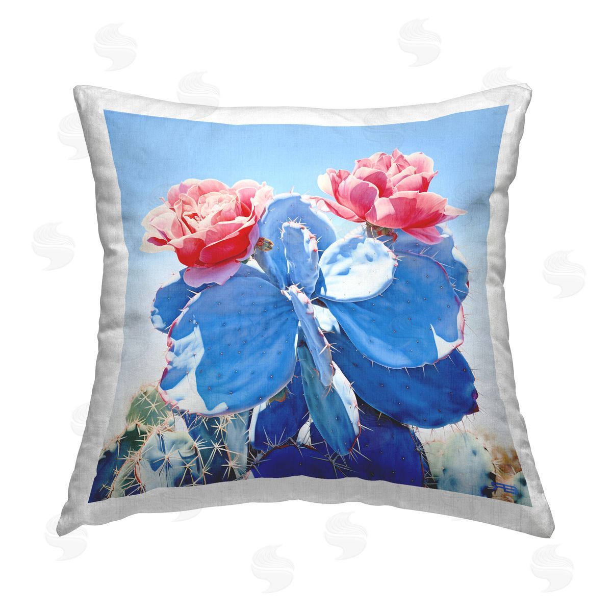 RB Blooming Cactus Roses Printed Plush Polyester Throw Pillow