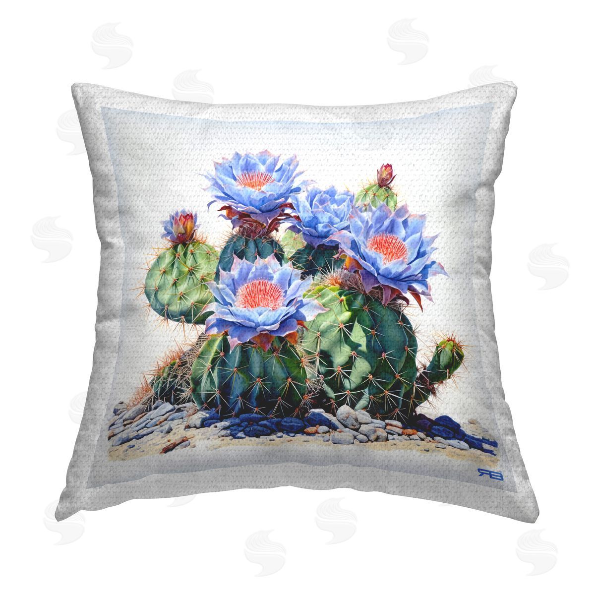 RB Cactus with Blue Blooms Outdoor Quick-Dry Polyester Printed Throw Pillow