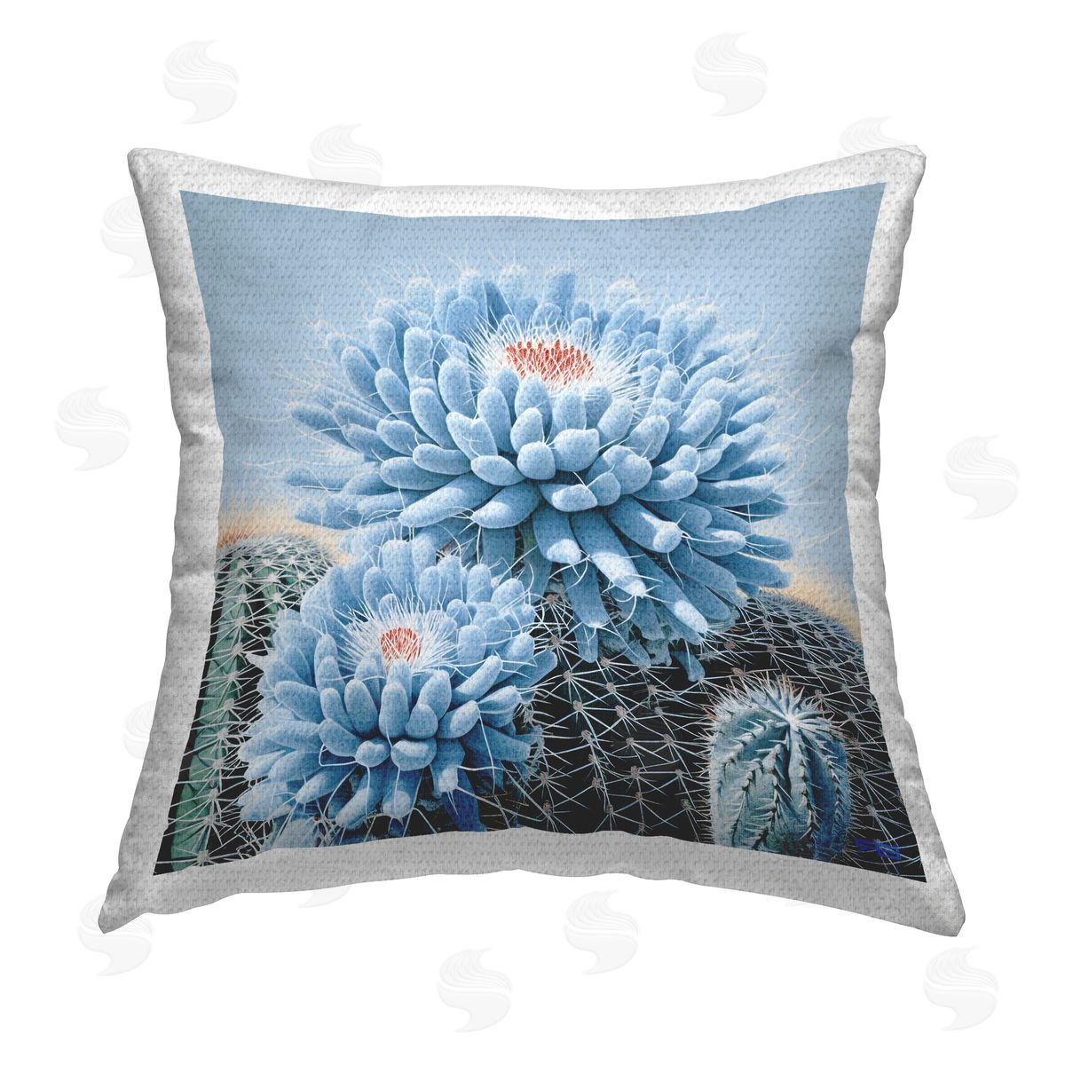 RB Blue Cactus Botanicals Outdoor Quick-Dry Polyester Printed Throw Pillow