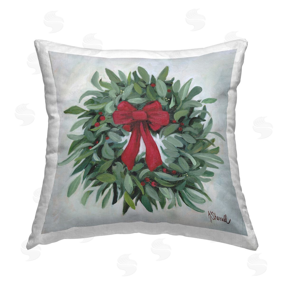 Kate Sherrill Traditional Holiday Wreath Printed Plush Polyester Throw Pillow