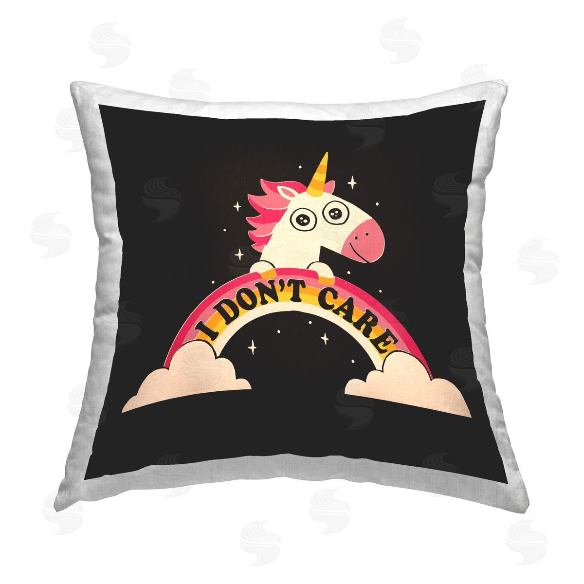 Michael Buxton Don't Care Unicorn Printed Plush Polyester Throw Pillow
