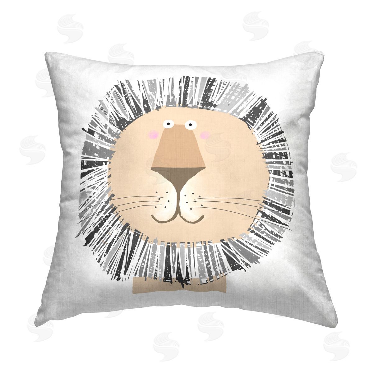 Carla Daly Smiling Cartoon Lion Printed Plush Polyester Throw Pillow