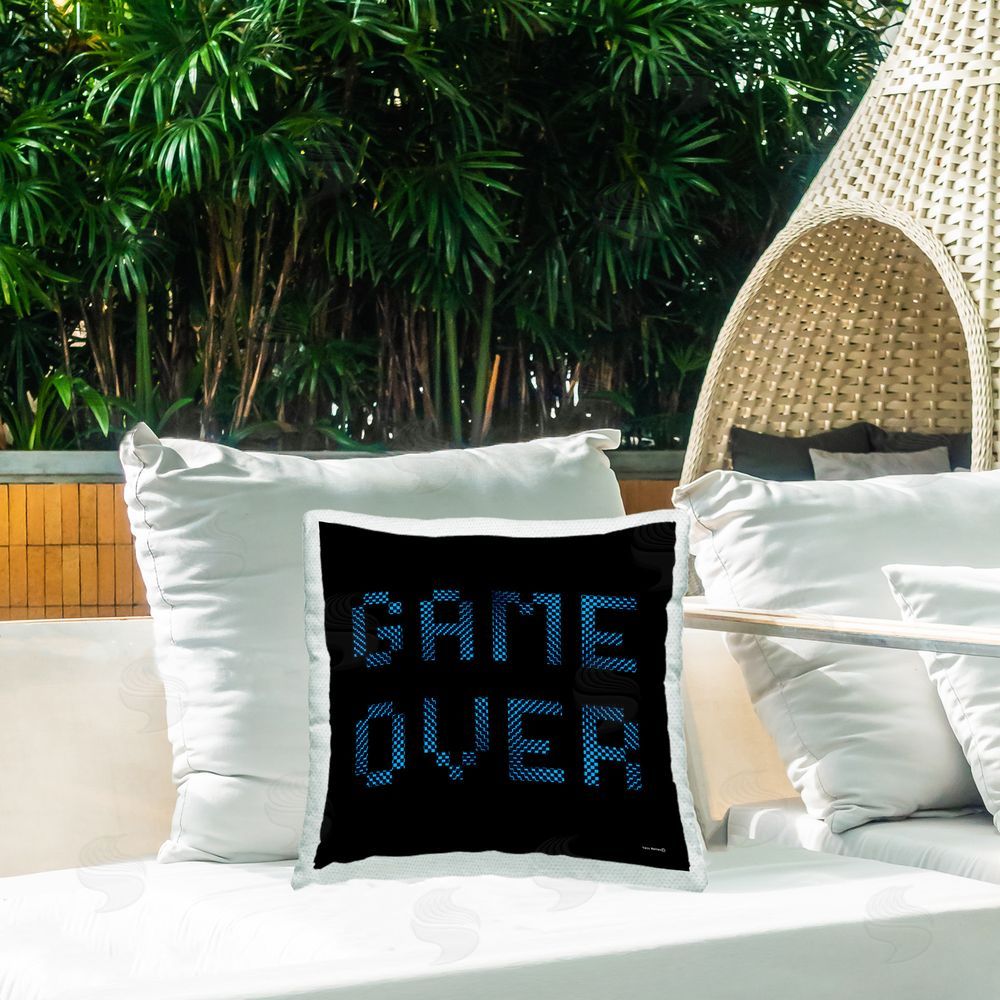 Yass Naffas Designs Game Over Pixel Phrase Outdoor Quick-Dry Polyester Printed Throw Pillow in Back Yard