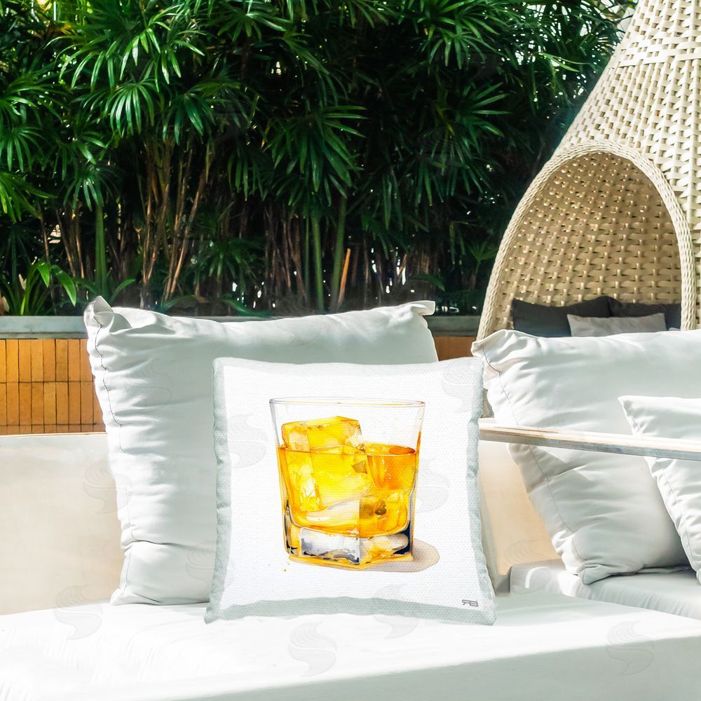 RB Minimal Whiskey Glass Outdoor Quick-Dry Polyester Printed Throw Pillow in Back Yard