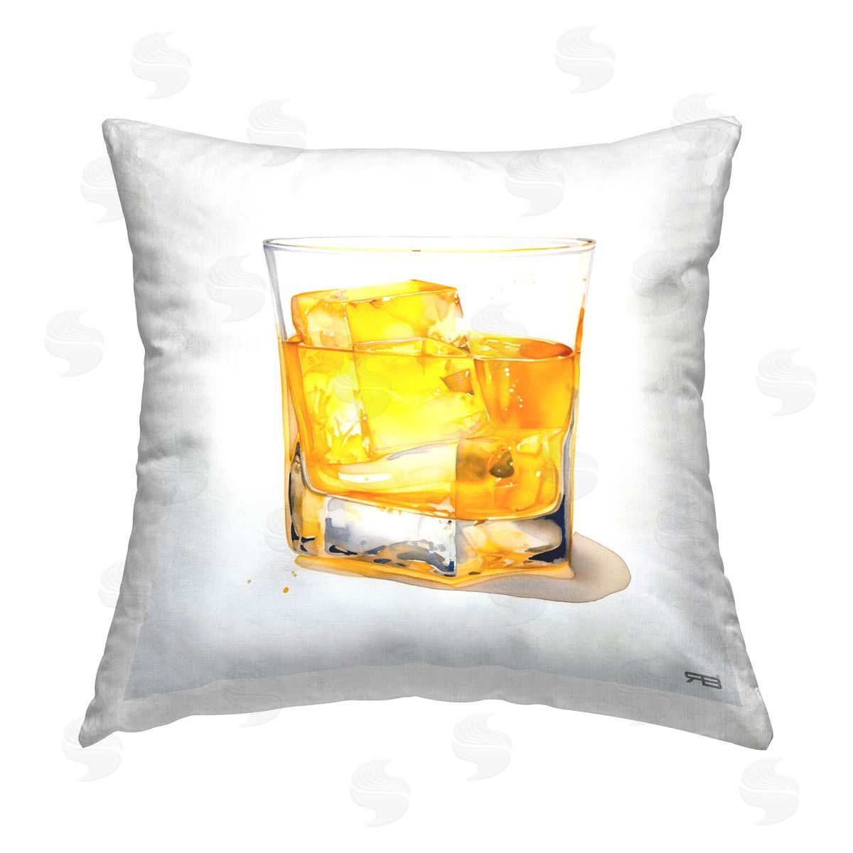 RB Minimal Whiskey Glass Printed Plush Polyester Throw Pillow