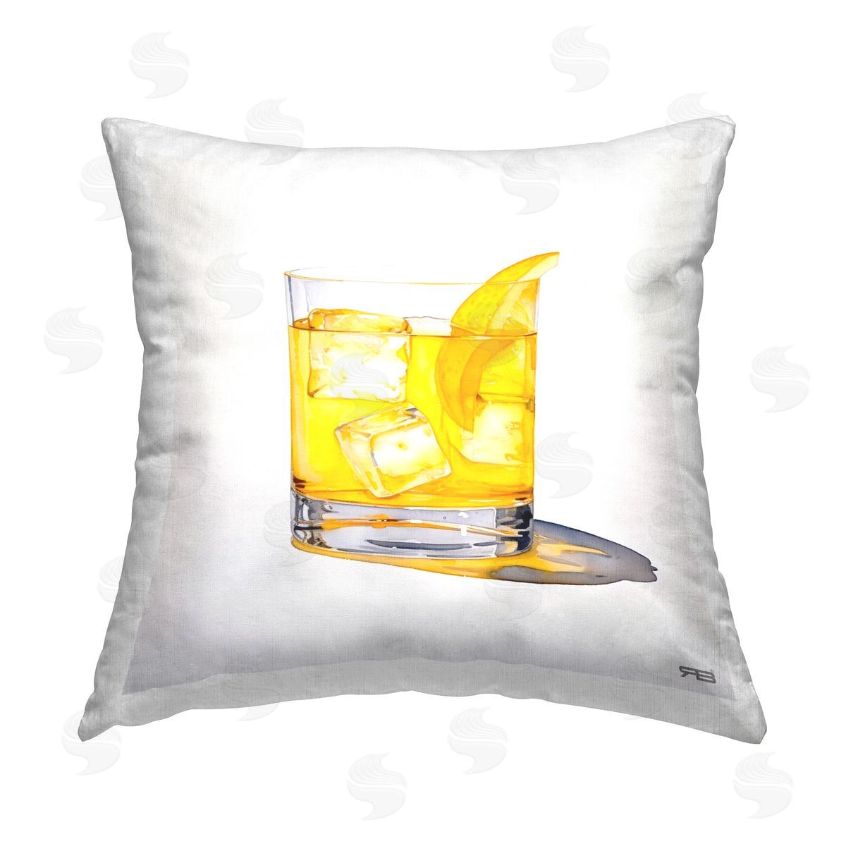RB Minimal Cocktail Glass Printed Plush Polyester Throw Pillow