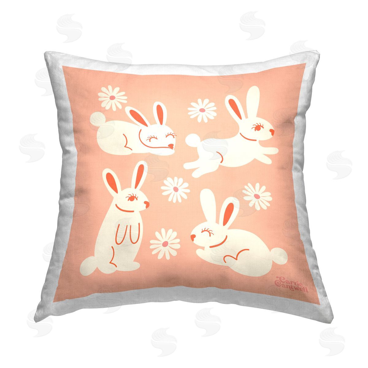 Carrie Cantwell Bunnies & Daisies Pattern Printed Plush Polyester Throw Pillow
