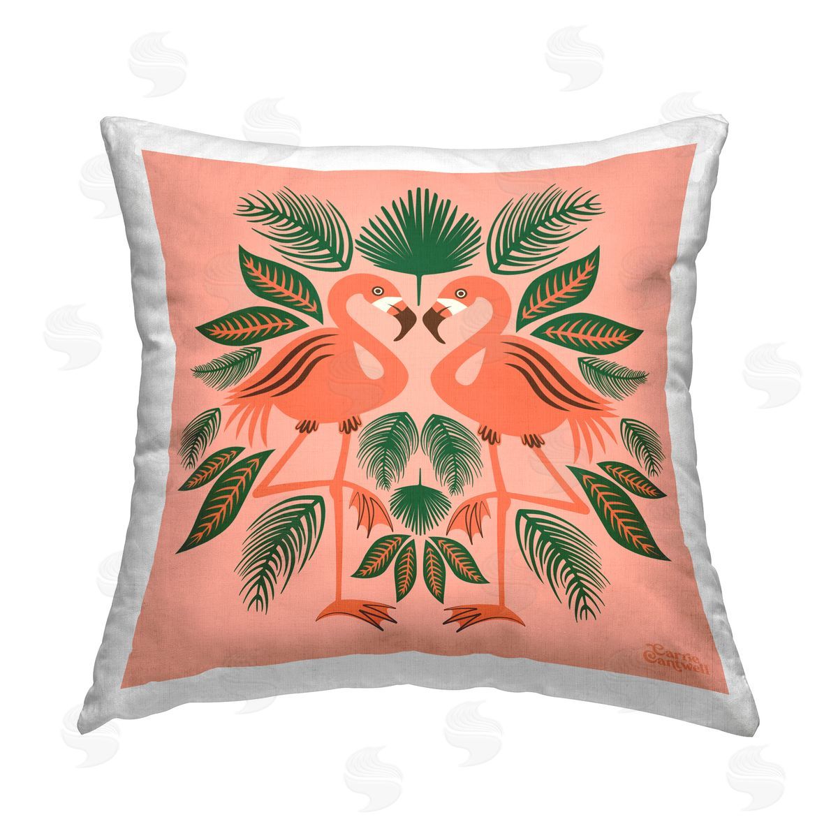 Carrie Cantwell Symmetrical Flamingo Duo Printed Plush Polyester Throw Pillow