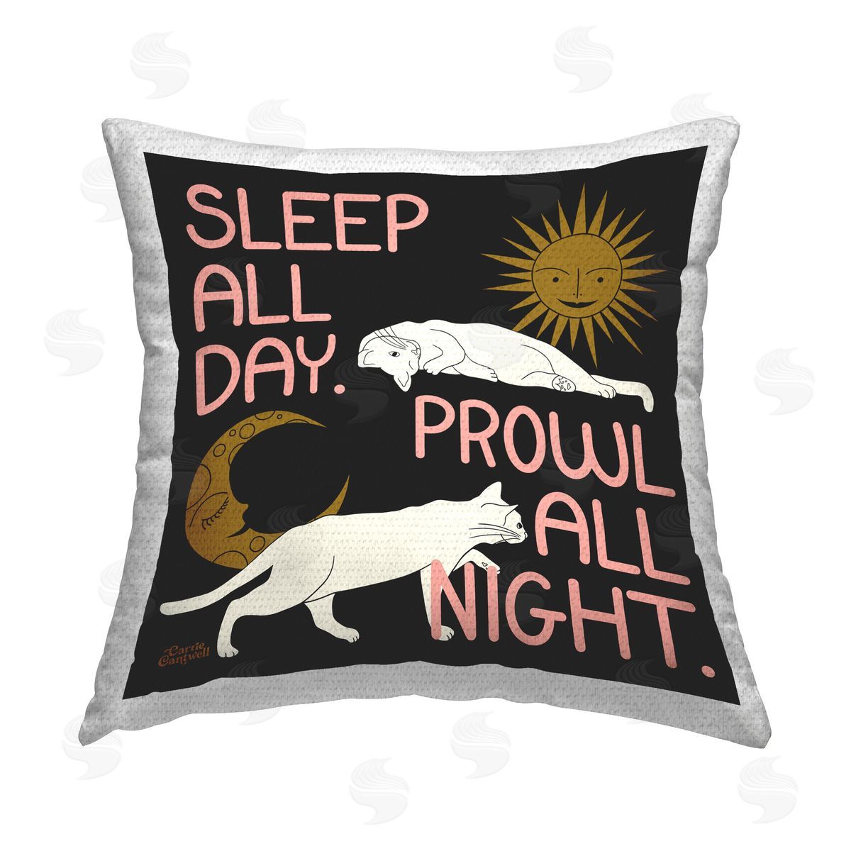Carrie Cantwell Sleep & Prowl Cats Outdoor Quick-Dry Polyester Printed Throw Pillow