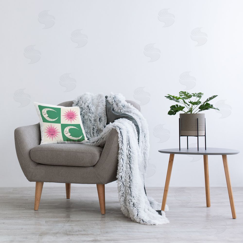 Carrie Cantwell Alternating Sun & Moon Printed Plush Polyester Throw Pillow On Chair