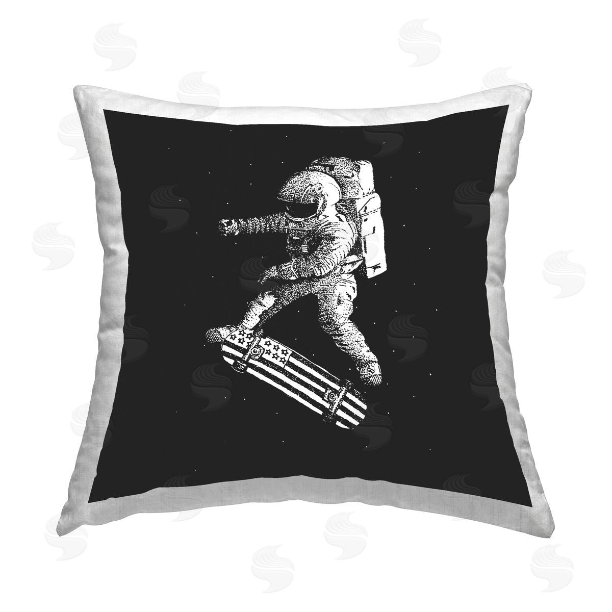 Robert Farkas Skateboarding Astronaut on Black Printed Plush Polyester Throw Pillow