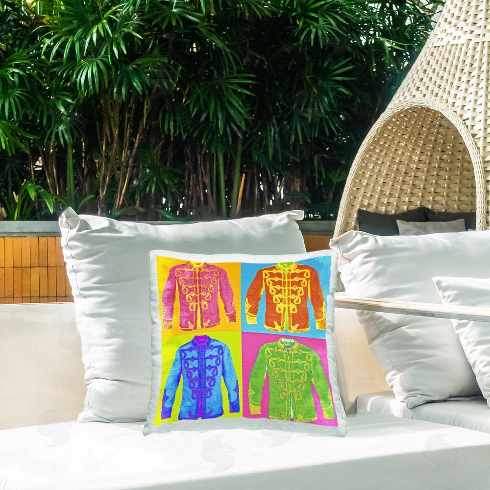 Graffitee Studios Abstract Historical Coats Outdoor Quick-Dry Polyester Printed Throw Pillow in Back Yard