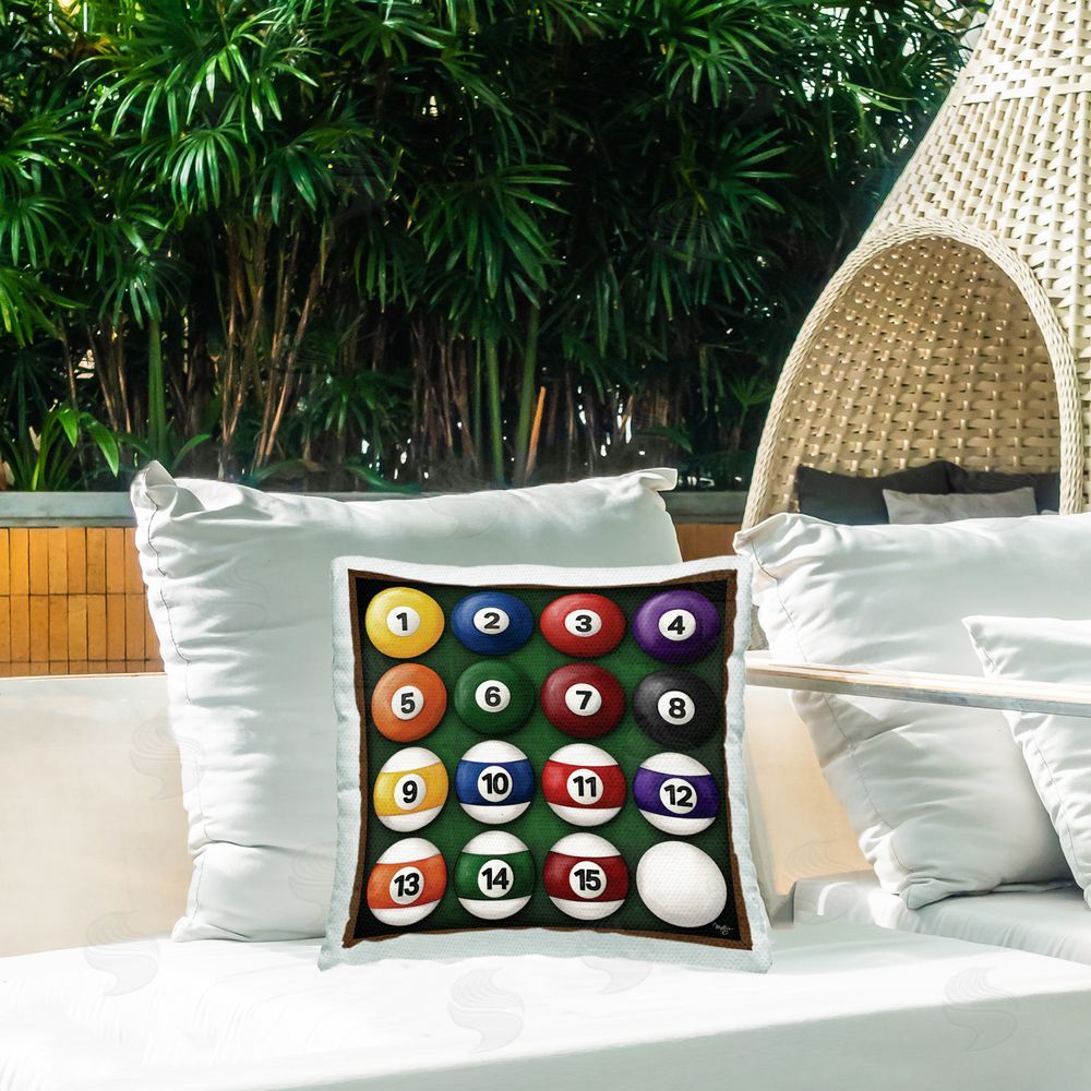 Mollie B. Billiard Balls Arrangement Outdoor Quick-Dry Polyester Printed Throw Pillow in Back Yard