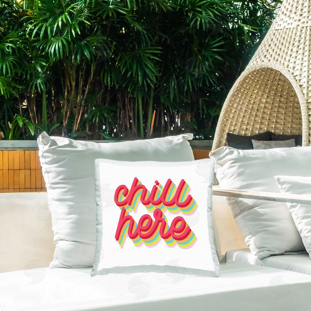 Stupell Studio Chill Here Striped Cursive Outdoor Quick-Dry Polyester Printed Throw Pillow in Back Yard