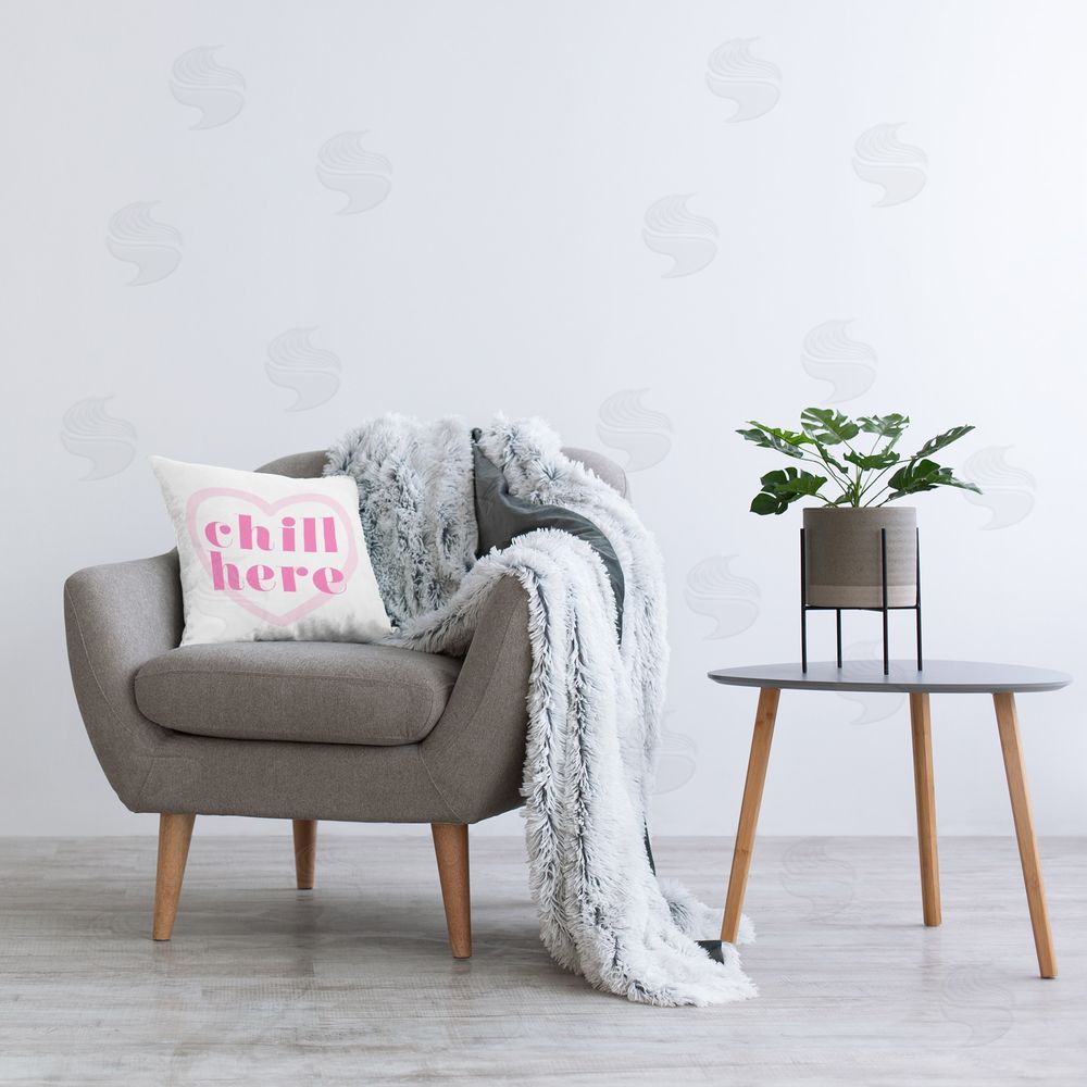 Stupell Studio Chill Here Pink Heart Printed Plush Polyester Throw Pillow On Chair