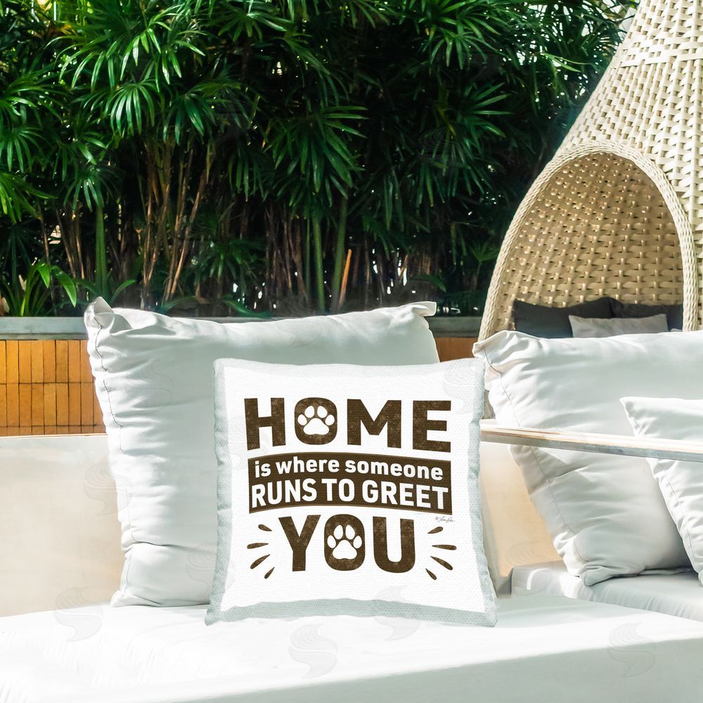 Lauren Rader Pet Runs To Greet You Outdoor Quick-Dry Polyester Printed Throw Pillow in Back Yard