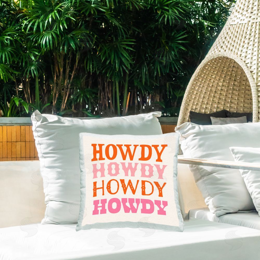 Victoria Barnes Pink & Orange Howdy Outdoor Quick-Dry Polyester Printed Throw Pillow in Back Yard
