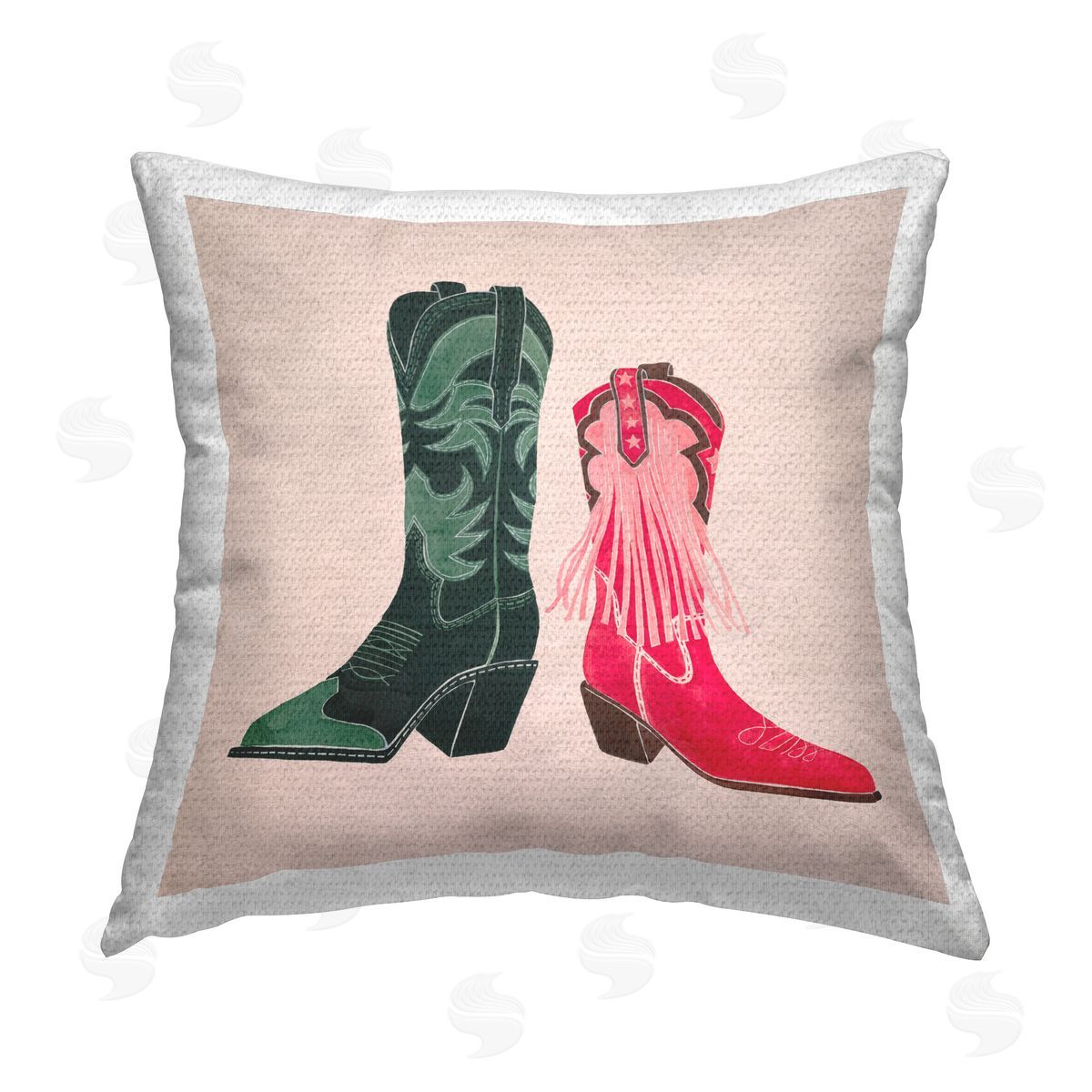 Grace Popp Pink & Green Boots Outdoor Quick-Dry Polyester Printed Throw Pillow