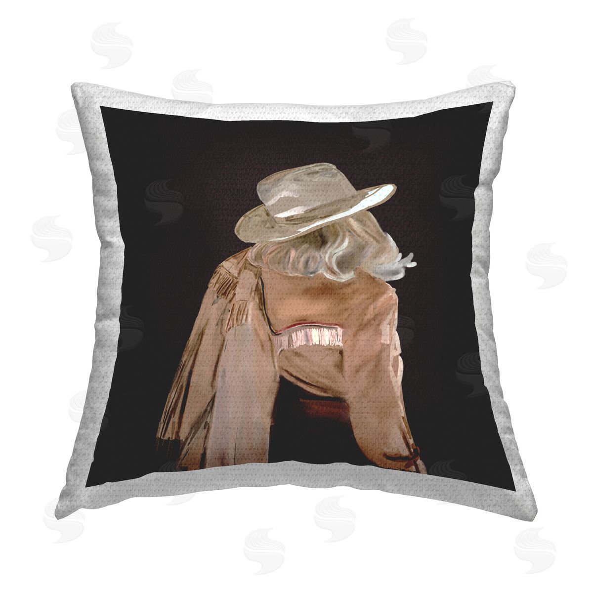 Amelia Noyes Cowgirl on Black Outdoor Quick-Dry Polyester Printed Throw Pillow