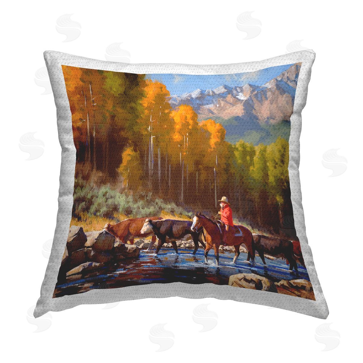 Jimmy Dyer Herding Cattle Landscape Outdoor Quick-Dry Polyester Printed Throw Pillow
