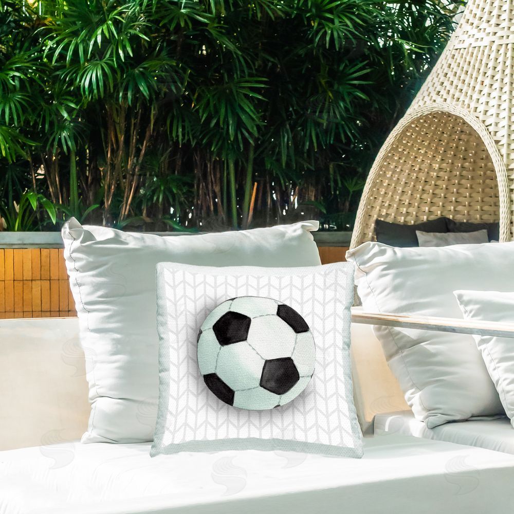 Sharon Kuplack Soccer Ball on Chevron Outdoor Quick-Dry Polyester Printed Throw Pillow in Back Yard