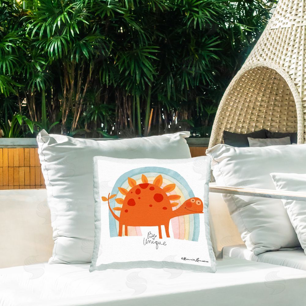 Bonnie Lemaire Be Unique Dinosaur Outdoor Quick-Dry Polyester Printed Throw Pillow in Back Yard