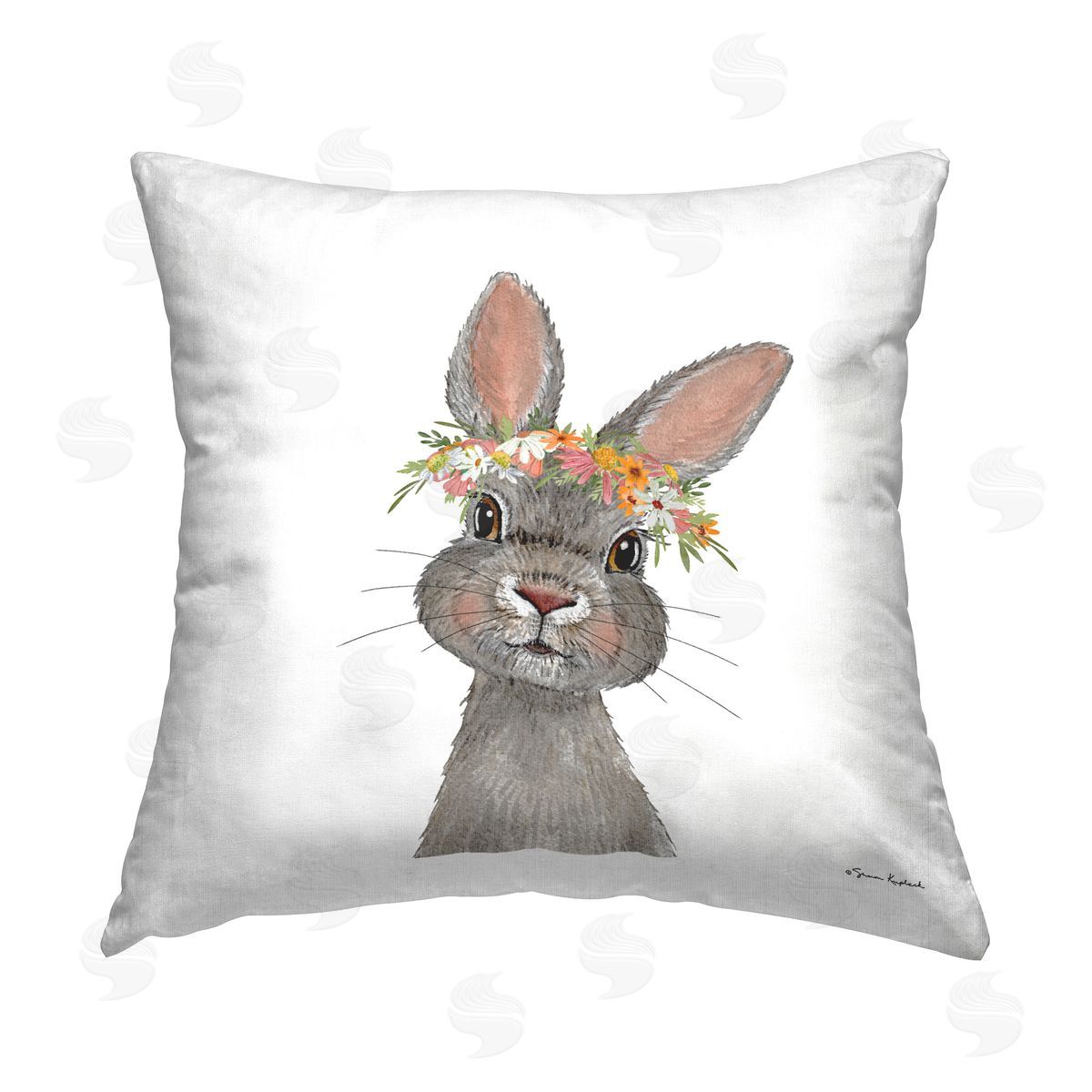 Sharon Kuplack Grey Floral Rabbit Printed Plush Polyester Throw Pillow