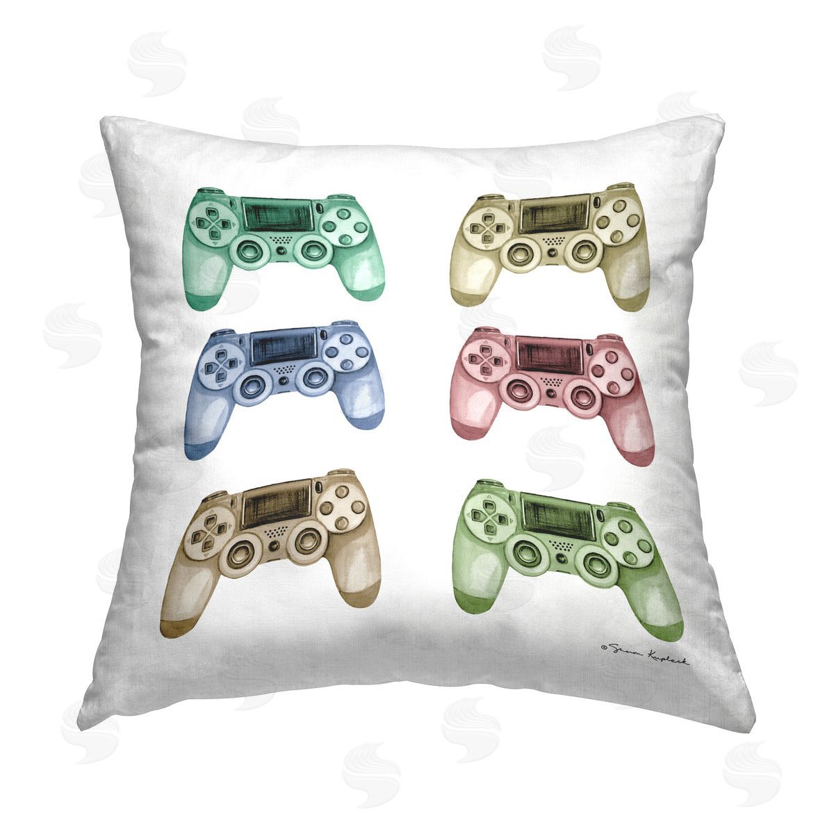 Sharon Kuplack Various Gaming Controllers Printed Plush Polyester Throw Pillow