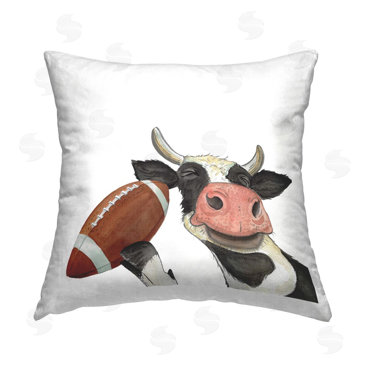 Sharon Kuplack Cow with Football Printed Plush Polyester Throw Pillow