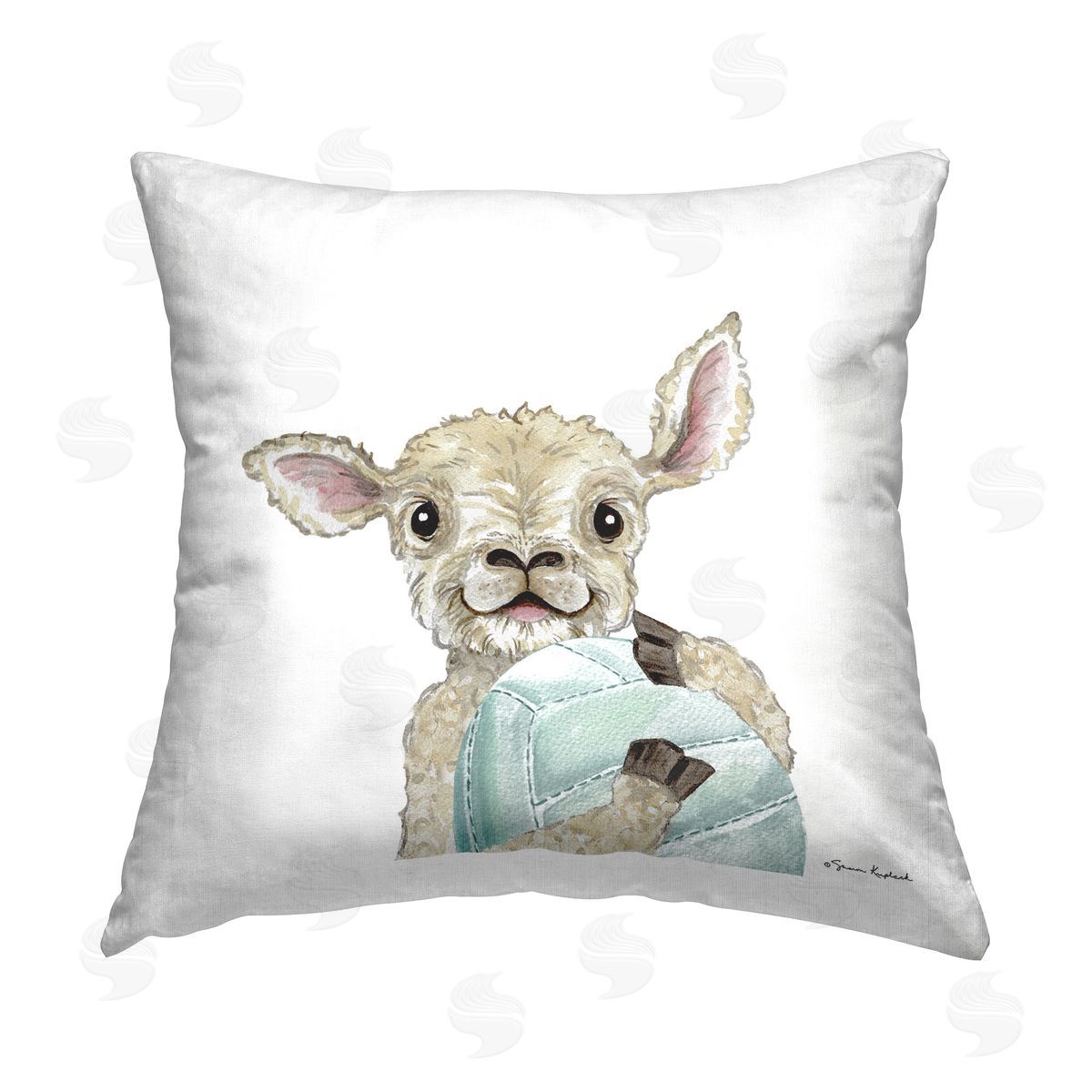 Sharon Kuplack Sheep with Volleyball Printed Plush Polyester Throw Pillow