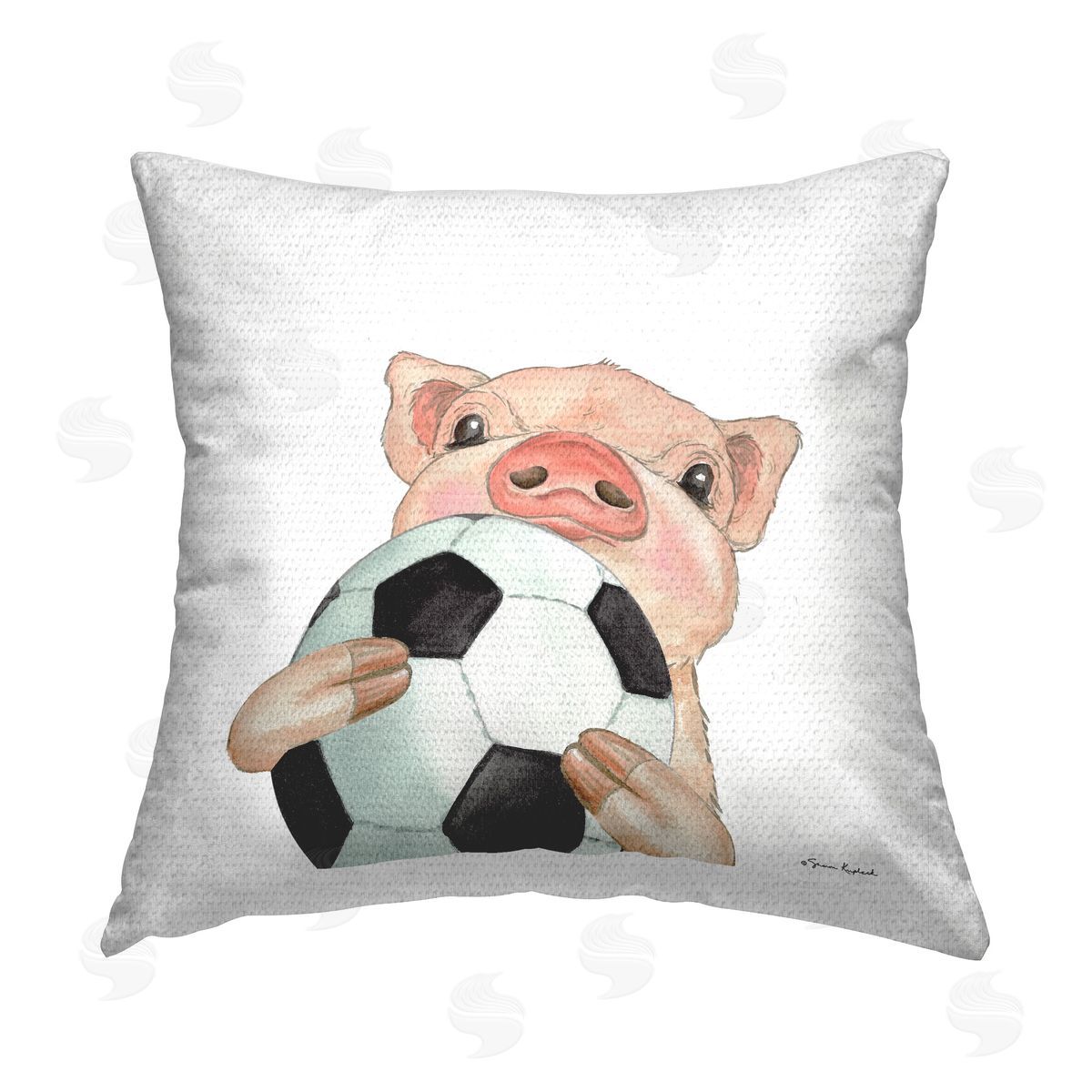 Sharon Kuplack Pig with Soccer Ball Outdoor Quick-Dry Polyester Printed Throw Pillow