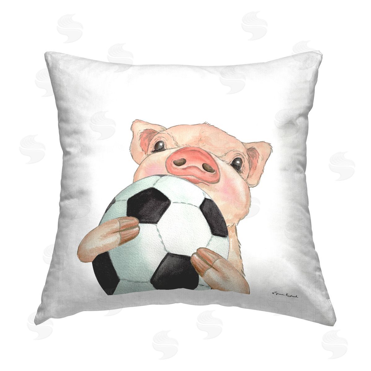 Sharon Kuplack Pig with Soccer Ball Printed Plush Polyester Throw Pillow