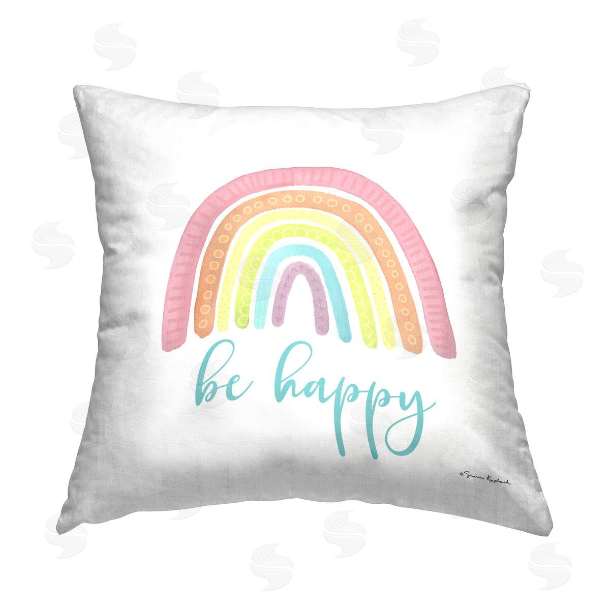 Sharon Kuplack Be Happy with Rainbow Printed Plush Polyester Throw Pillow