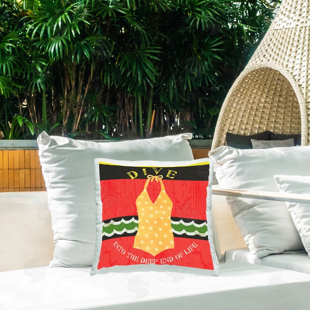 Andrea Tachiera Dive Rustic Swimsuit Outdoor Quick-Dry Polyester Printed Throw Pillow in Back Yard