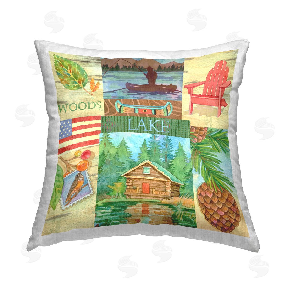 Andrea Tachiera Summer Woodland Collage Printed Plush Polyester Throw Pillow