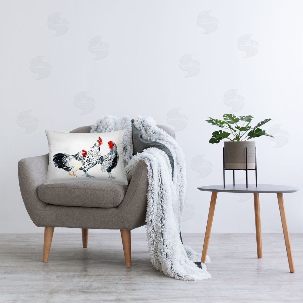 Sherri Buck Baldwin Minimal Farmhouse Hens Printed Plush Polyester Throw Pillow On Chair