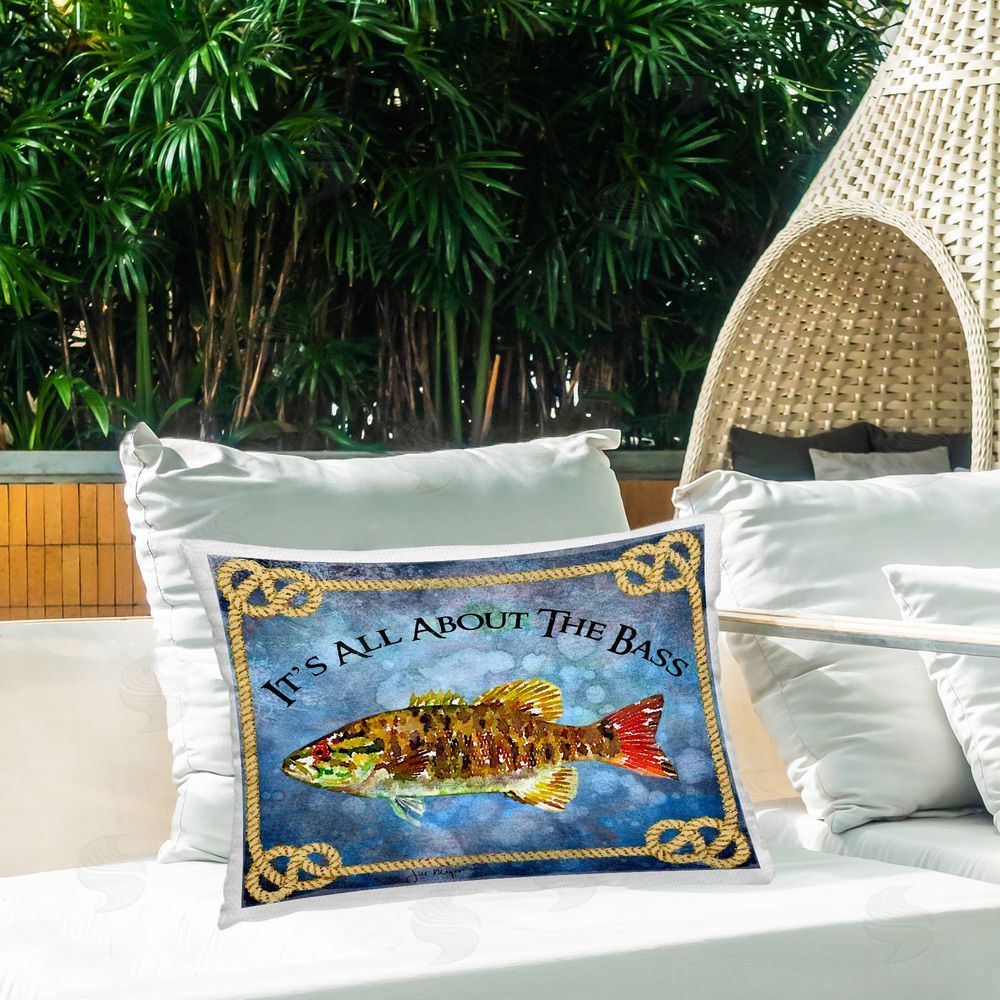 Jill Meyer All About Bass Fish Outdoor Quick-Dry Polyester Printed Throw Pillow in Back Yard