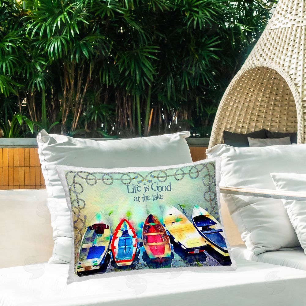 Jill Meyer Good At Lake Boats Outdoor Quick-Dry Polyester Printed Throw Pillow in Back Yard