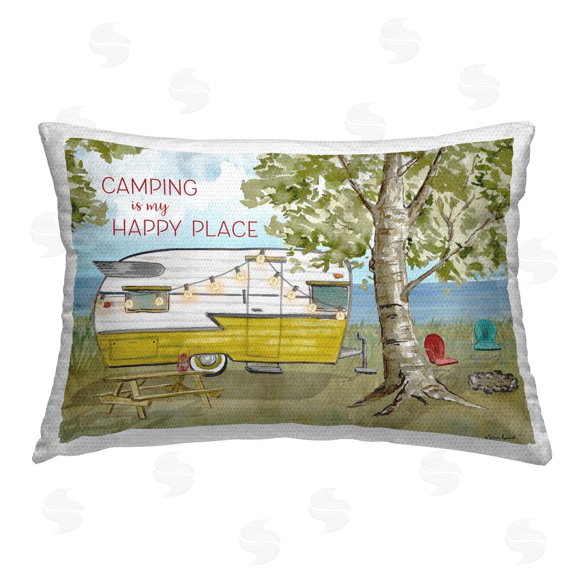 Sharon Kuplack Camping is Happy Place Outdoor Quick-Dry Polyester Printed Throw Pillow