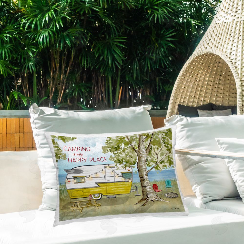 Sharon Kuplack Camping is Happy Place Outdoor Quick-Dry Polyester Printed Throw Pillow in Back Yard