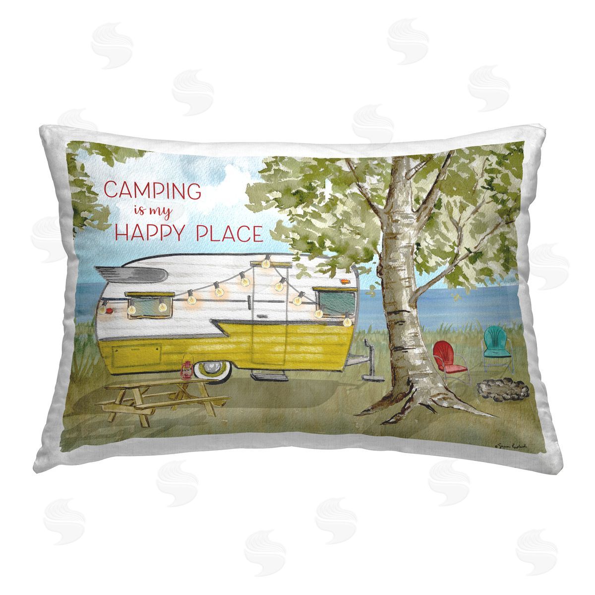 Sharon Kuplack Camping is Happy Place Printed Plush Polyester Throw Pillow